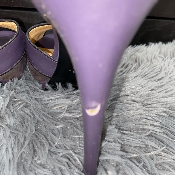 Longchamp Purple Leather Suede Peeptoe Heels Pumps - Picture 4 of 7